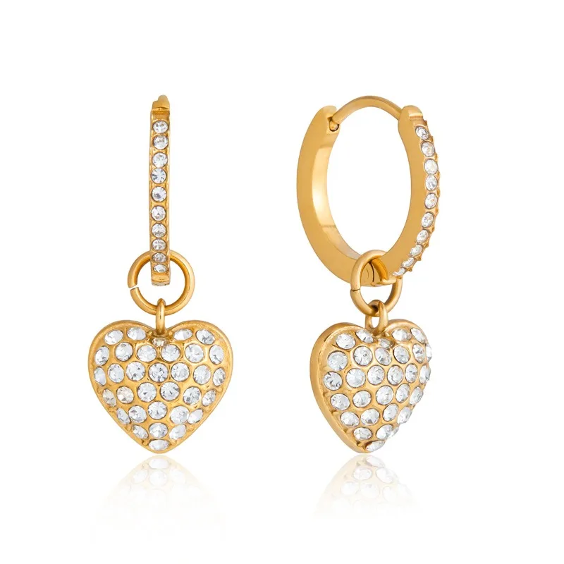 

Minar Textured Full CZ Cubic Zirconia Chunky Heart Hoop Earrings for Women Femme Waterprood 18K Gold PVD Plated Stainless Steel