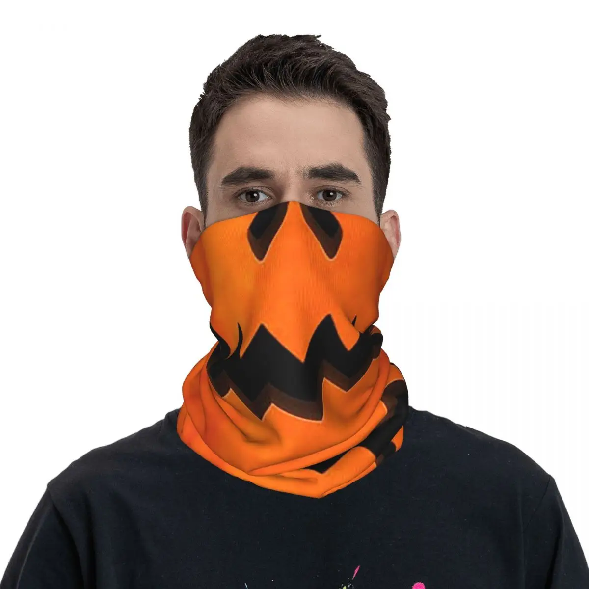 Pumpkin Scary Smile Bandana Neck Gaiter Printed Magic Scarf Multi-use Cycling Scarf Outdoor Sports Unisex Adult All Season