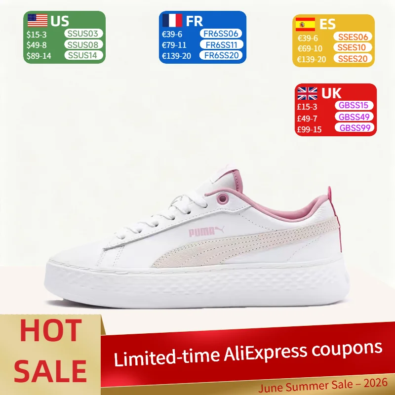 

Puma Smash Platform: Simple, Versatile, Breathable, Everyday Low-Top Sneakers for Women in Khaki, White, and Pink 366487-08