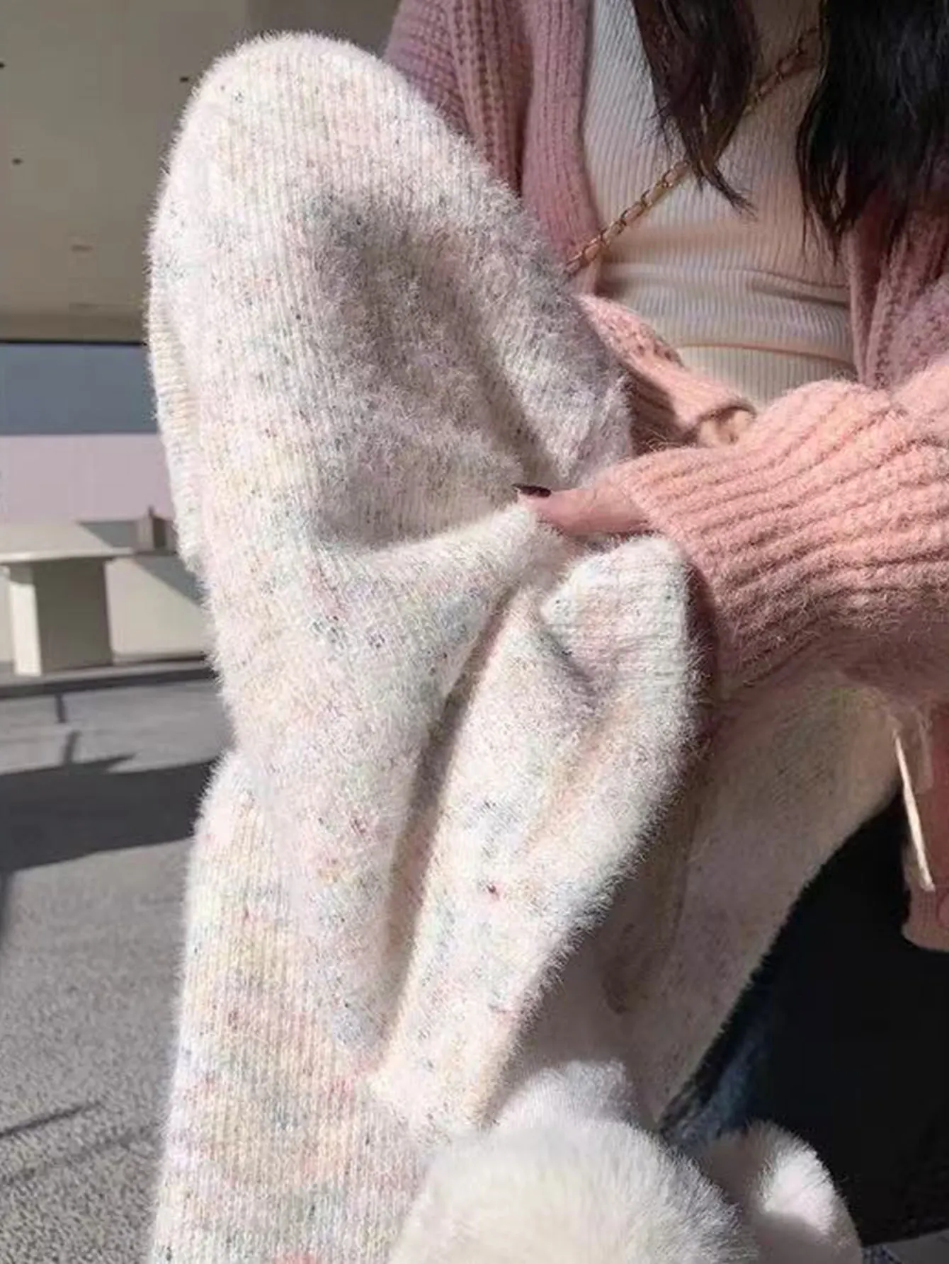 여성 패션 레인보우 찹쌀 바지 가을 겨울을위한 스트레이트 루즈 니트 와이드 레그 바지