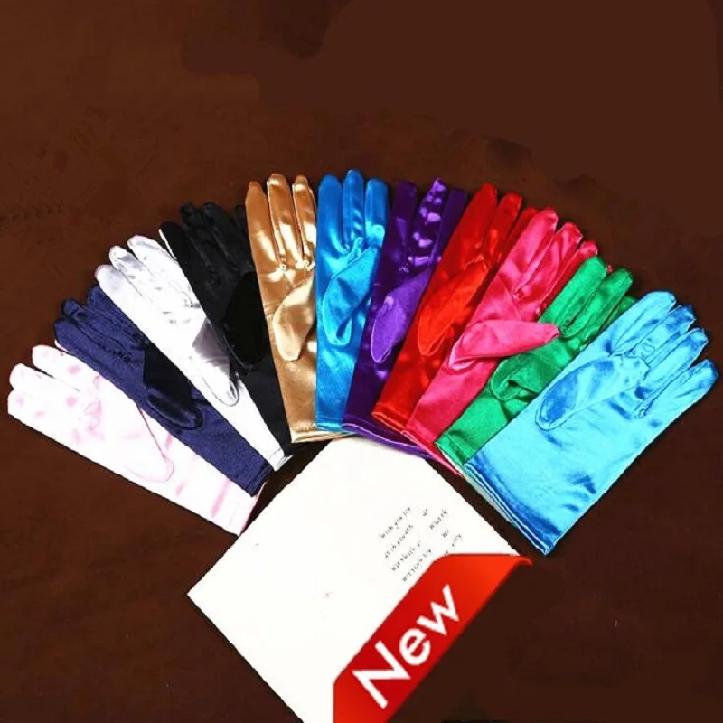 Colorful Satin White Glove Bridal Gloves Green Women Dance Party Wedding Gloves Full Finger Bride Accessories ST267