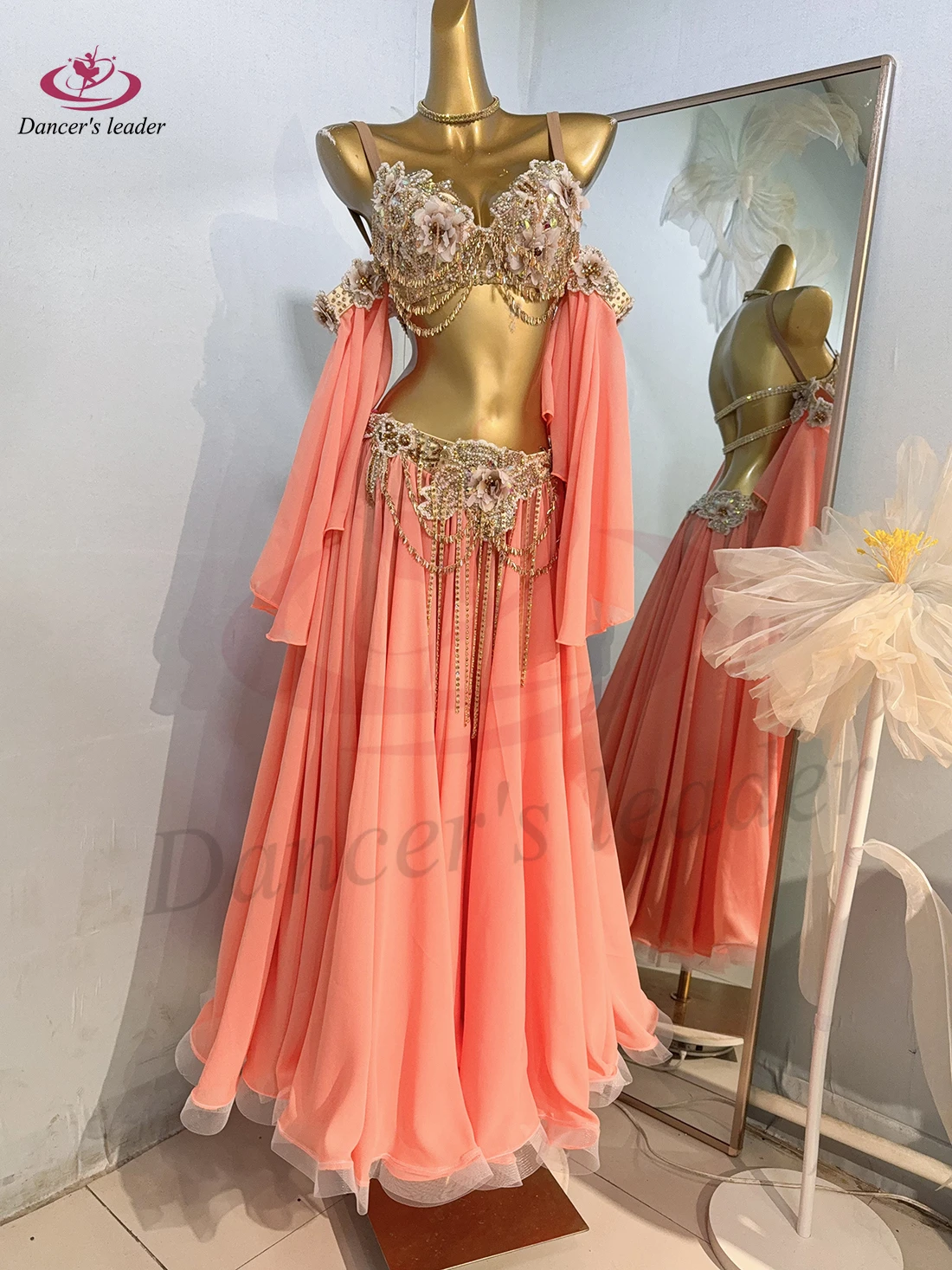 

Латинские танцы с бриллиантами для взрослых и женщин, высококачественный индивидуальный бюстгальтер с позолоченным цветочным украшением, большая юбка, платье для выступлений самбы