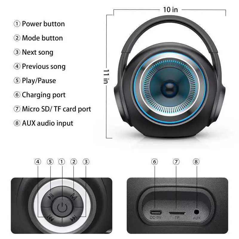 Wireless Bluetooth Speaker with Karaoke Microphone 30W Powerful Portable Outdoor Boombox LED Sound Box for Home Theater TV caixa