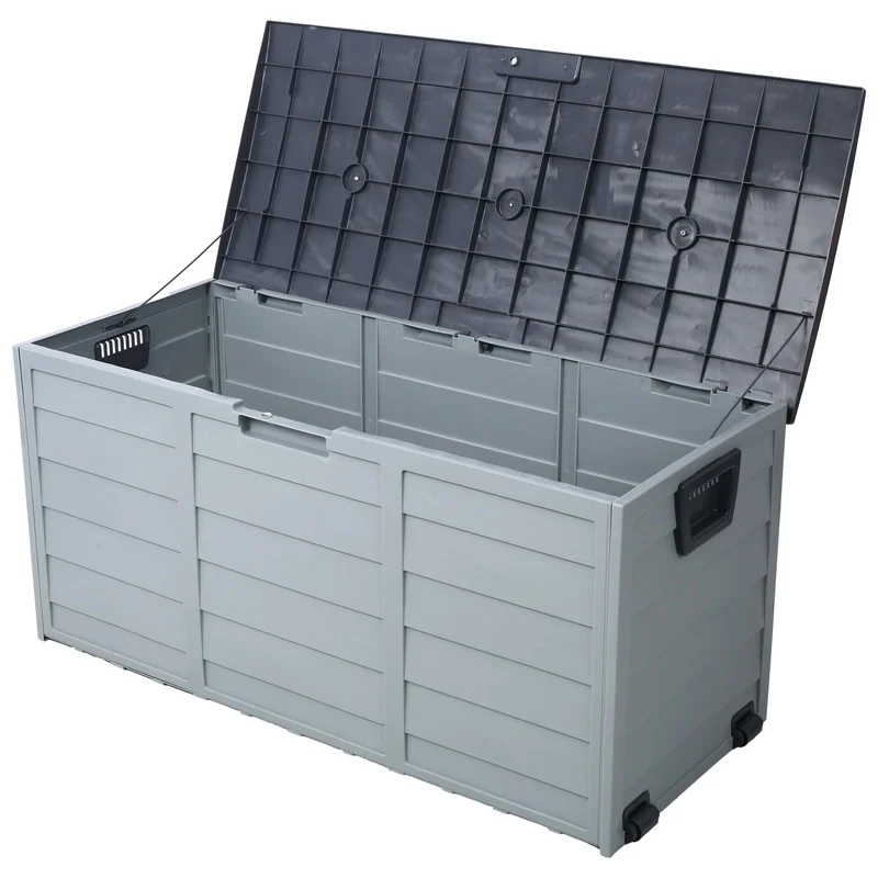 

75-Gallon Resin Outdoor Storage Box with Wheels for Patio, Deck, Pool – Organizes Cushions, Tools, Toys