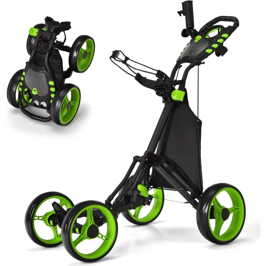 

Lightweight Aluminum Collapsible 4 Wheels Push Cart Golf Trolley with Foot Brake for Easy Transportation and HeightAdjustable H
