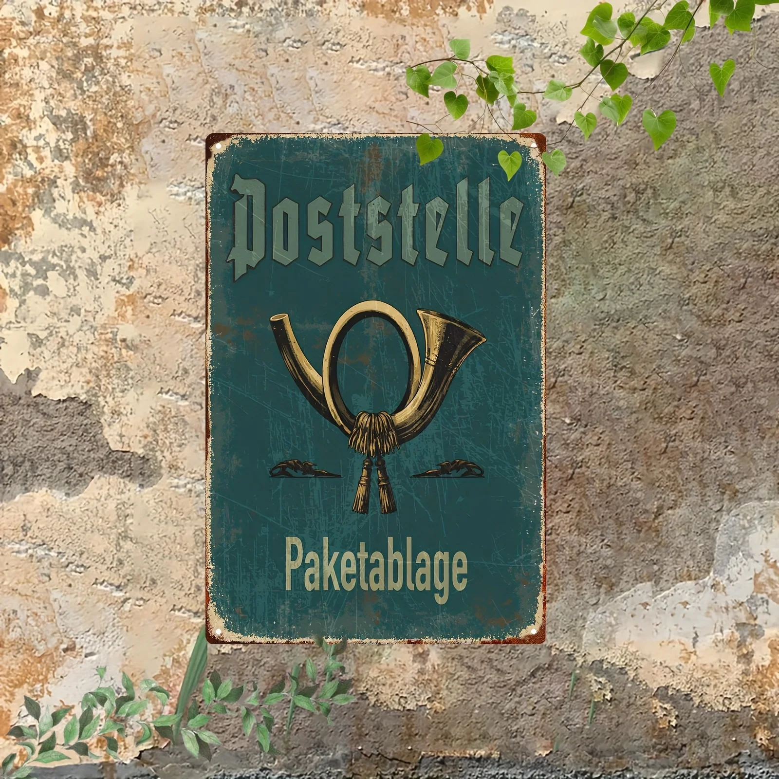 2D Flat - A Vintage Metal Sign Featuring a Retro Post Office Mailbox Design, Made of Iron, Perfect for Bars, Cafes, And Living R