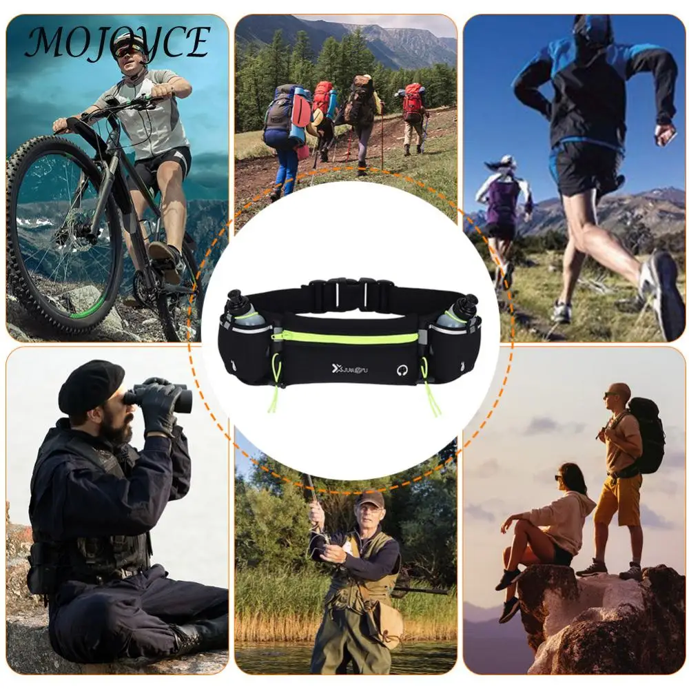 Running Pouch Belt with Bottles Multiple Pockets Waist Bag with Reflective Strip Running Bags Adjustable Strap for Men and Women