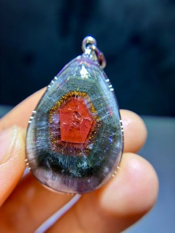 Natural Cacoxenite Red Auralite 23 Pendant Jewelry Water Drop 33.4/23.2/9.6mm Yellow Rutilated Canada Women Men AAAAA