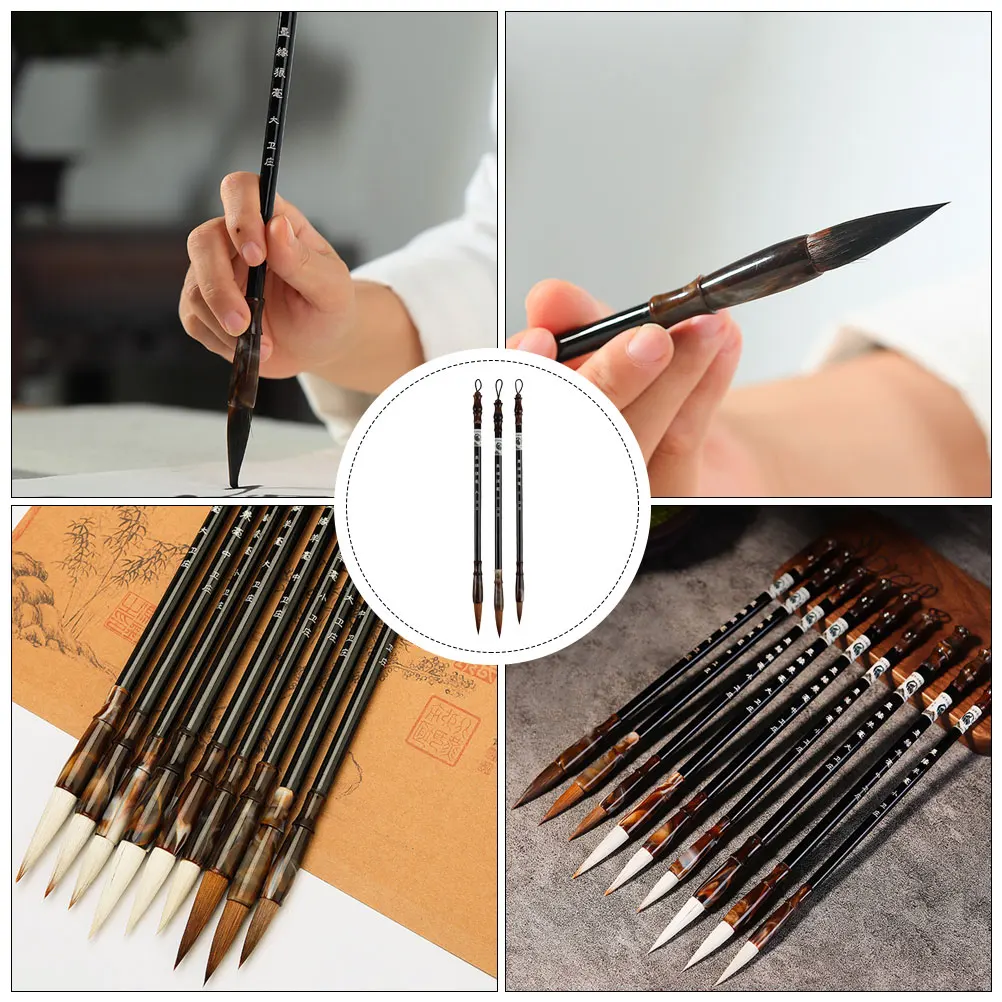 

3 Pcs Calligraphy Brush Set Stable Performance Wooden Handle for Writing Couplets Painting Beginner Professional Supplies