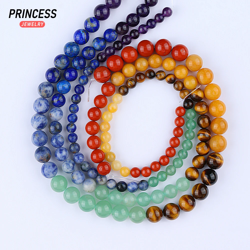 

A+ Natural Duobao Seven Chakra Stones Loose Beads for Jewelry Making Tiger Eye Aventurine Sodalite Lapis Lazuli Amethyst Jasper