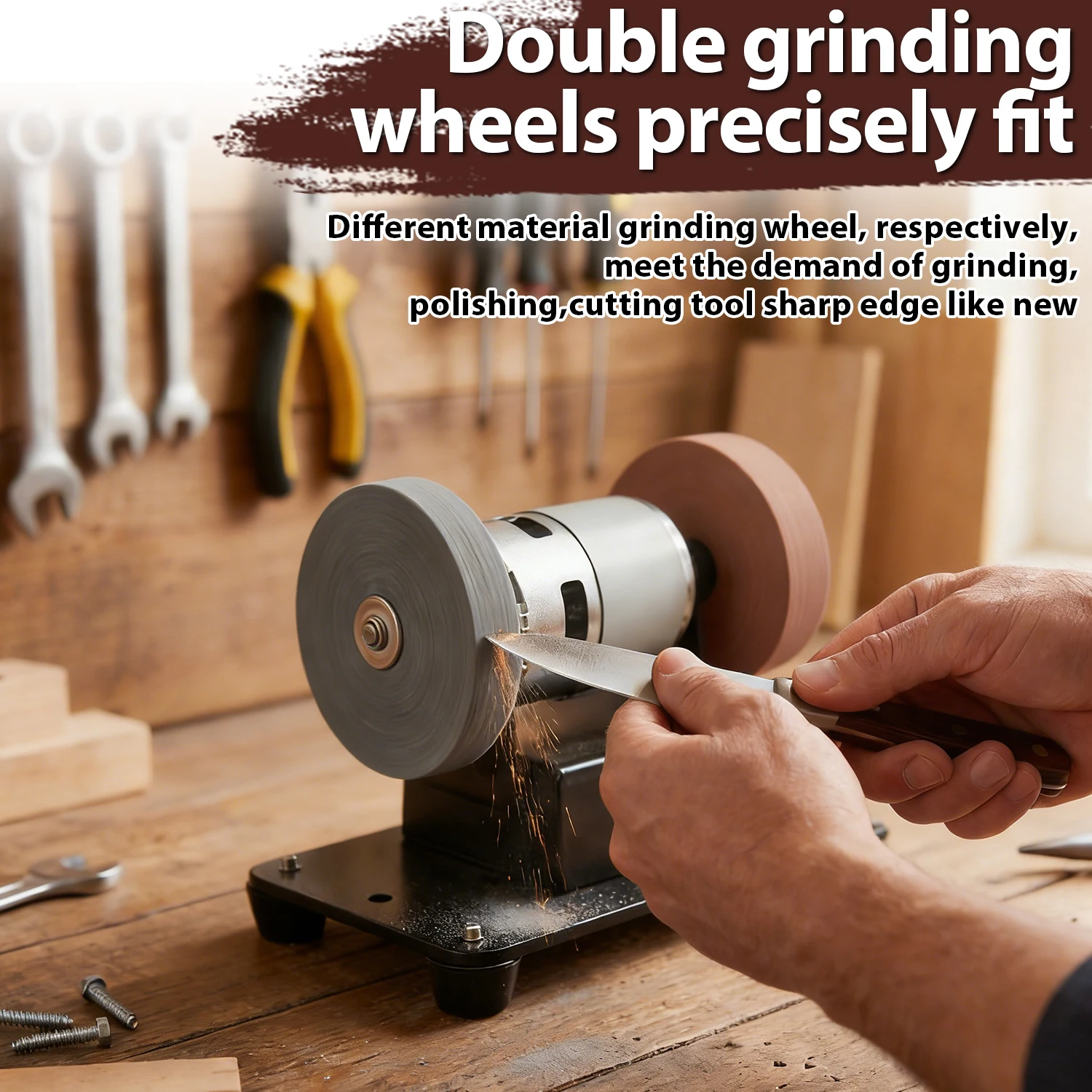 

7 Adjustable Speed Small Desktop Double Grinding Wheel Household Electric Grinding Polishing Machine forMetal Wood DIY Handcraft