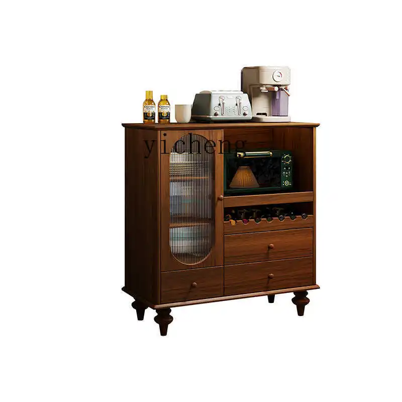 ZK Chinese Ancient Style Dining Side Integrated Wall Wine Cabinet Kitchen Cupboard Guest Restaurant Wall Side Locker Solid Wood