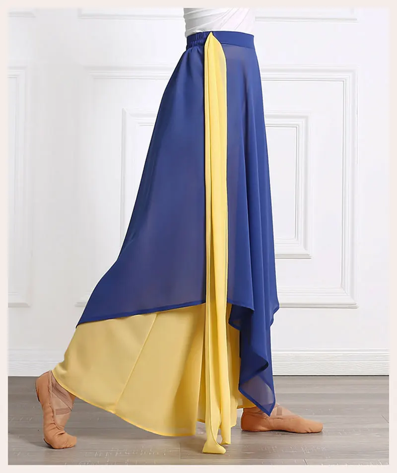 Folk Dance Pant Classical Dancing Pants Women Loose Wide Leg Trouser 2 Layers Fairy Rhyme Dancewear Flowy Pant Contrast Color