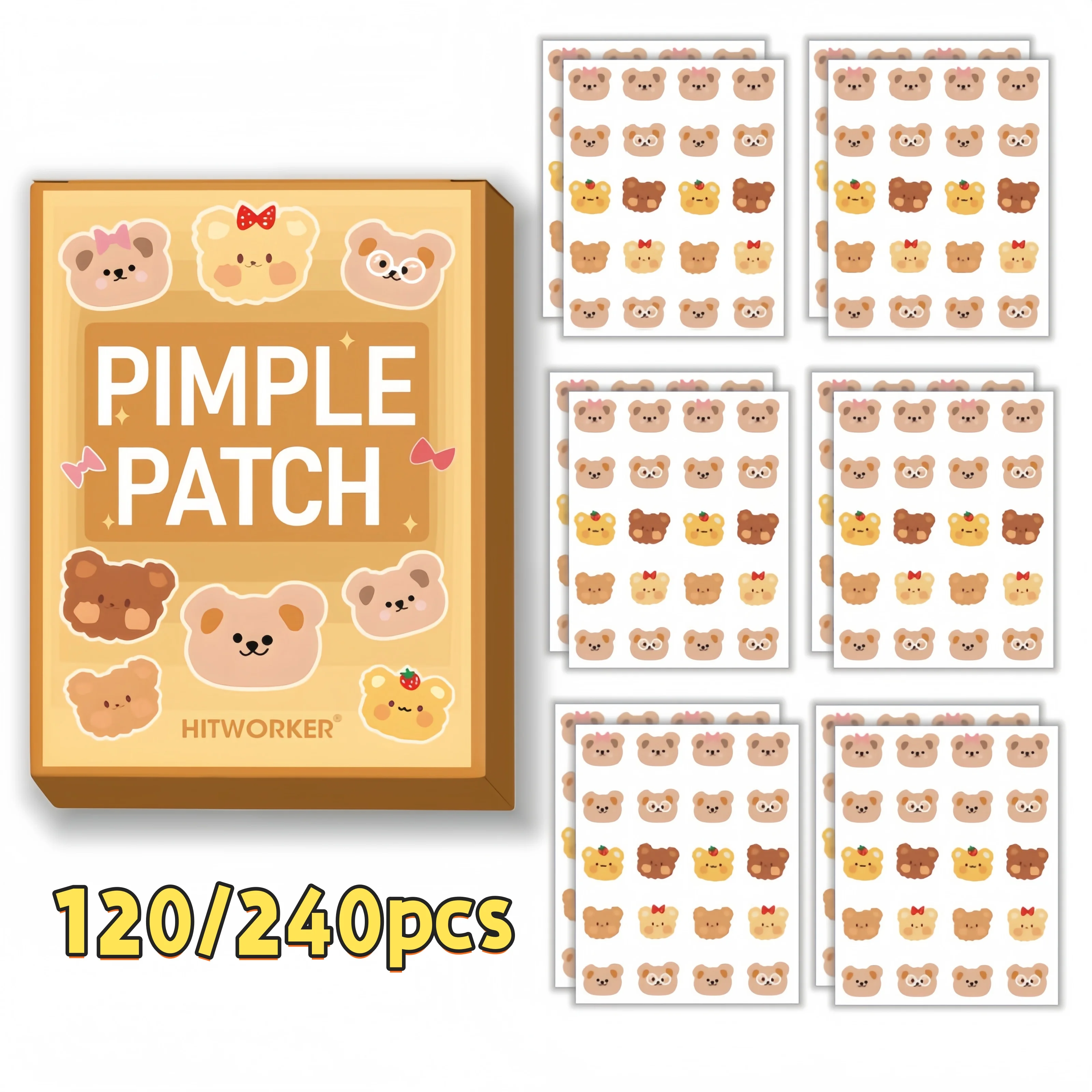 

Пластыри от прыщей с милым медведем, счет 120/240 — скрывающие очищающие пластыри для всех типов кожи, аккуратно удаляют прыщи и черные точки