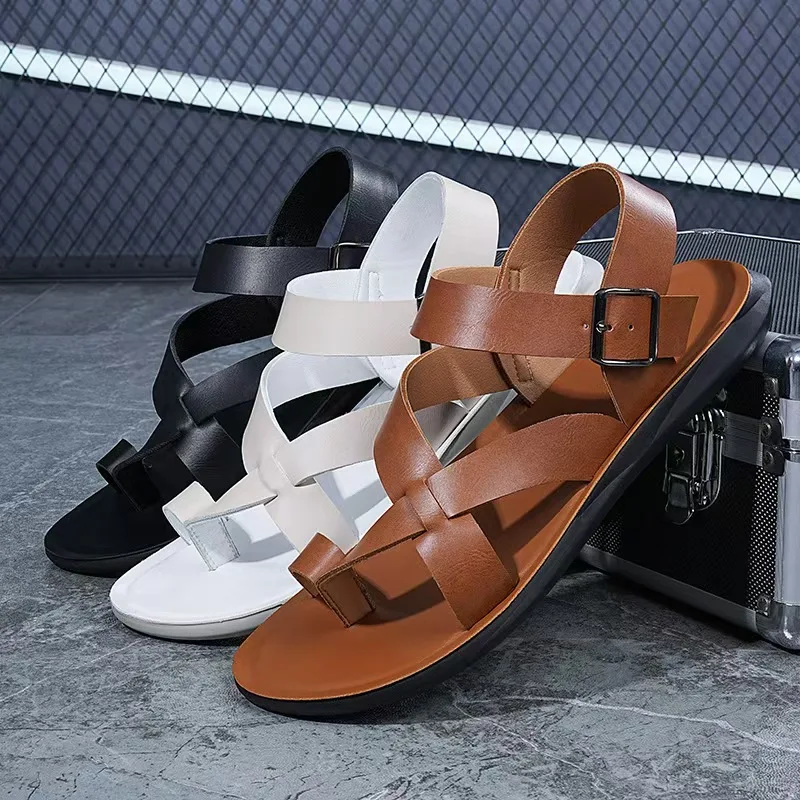 Gladiator Sandals Shoes for Men Walking Summer Cork Roman Mens Black White Beach Leather Designer Brand Flip Flops Ankle Boots