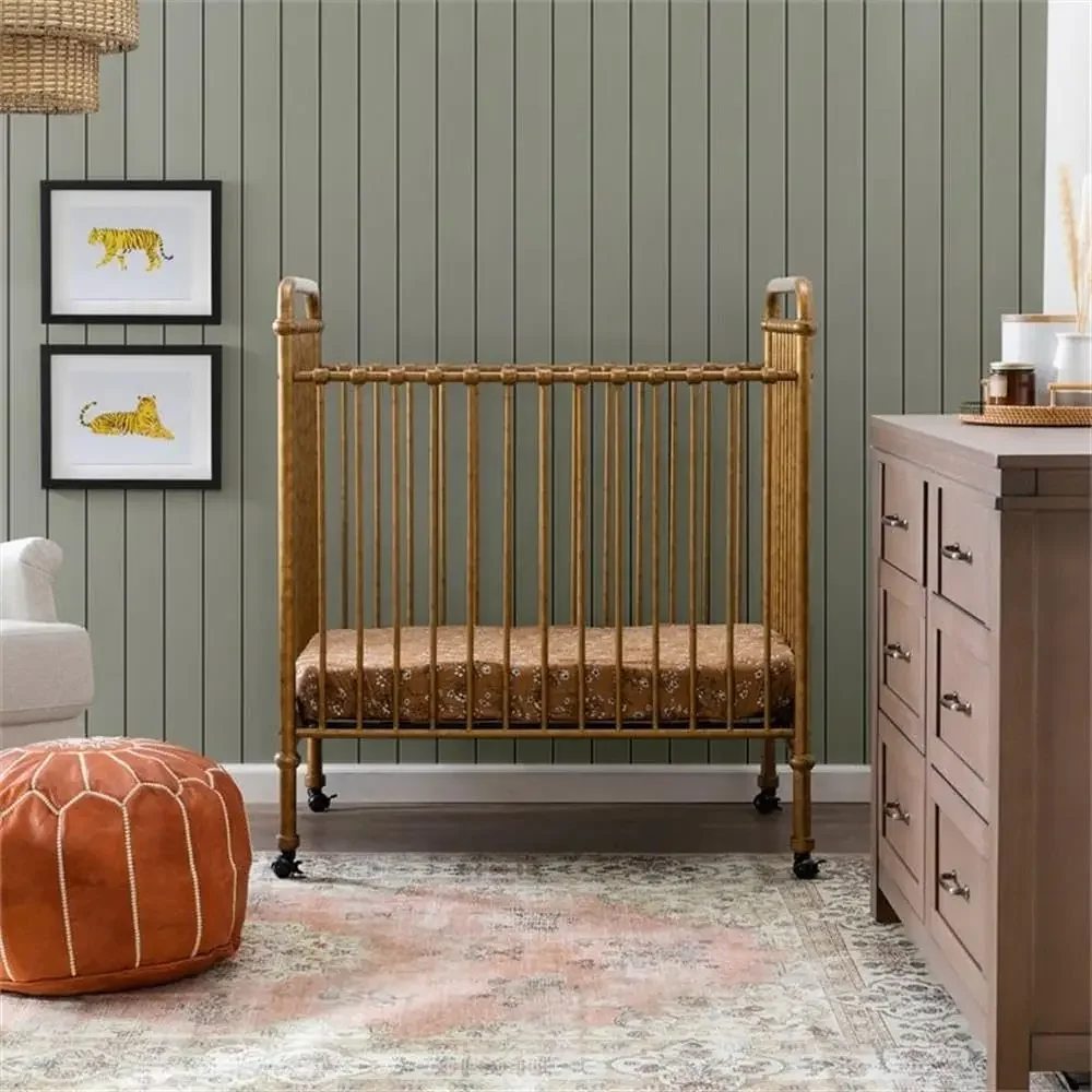 home.Abigail 3-in-1 Convertible Mini Metal Crib in Vintage Gold