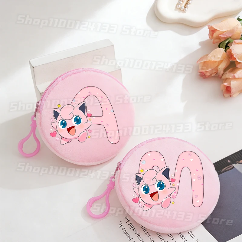 Jigglypuffs Pink Wallet Girl Pokemons Game Letter Cute Round Plushd Coin Purse Kids Earphone Key ID Card Storage Mini Pocket Bag