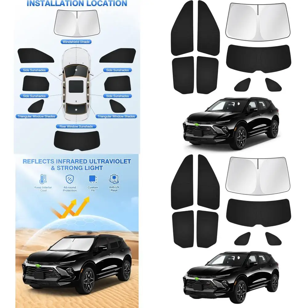 

Черный комплект солнцезащитных козырьков из 8 предметов для Chevrolet Blazer 2019-2026, накладки на заднее и боковое окно для конфиденциальности и охлаждения