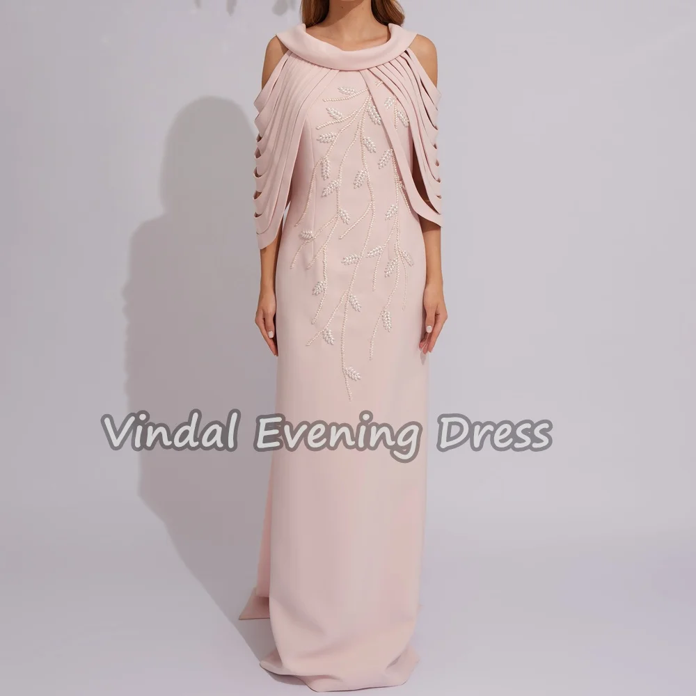 

Креп Vindal, прямой круглый вырез, длина до пола, со складками, простые вечерние платья в Саудовской Аравии для женщин, 2025 г., вечернее платье без рукавов с бисером