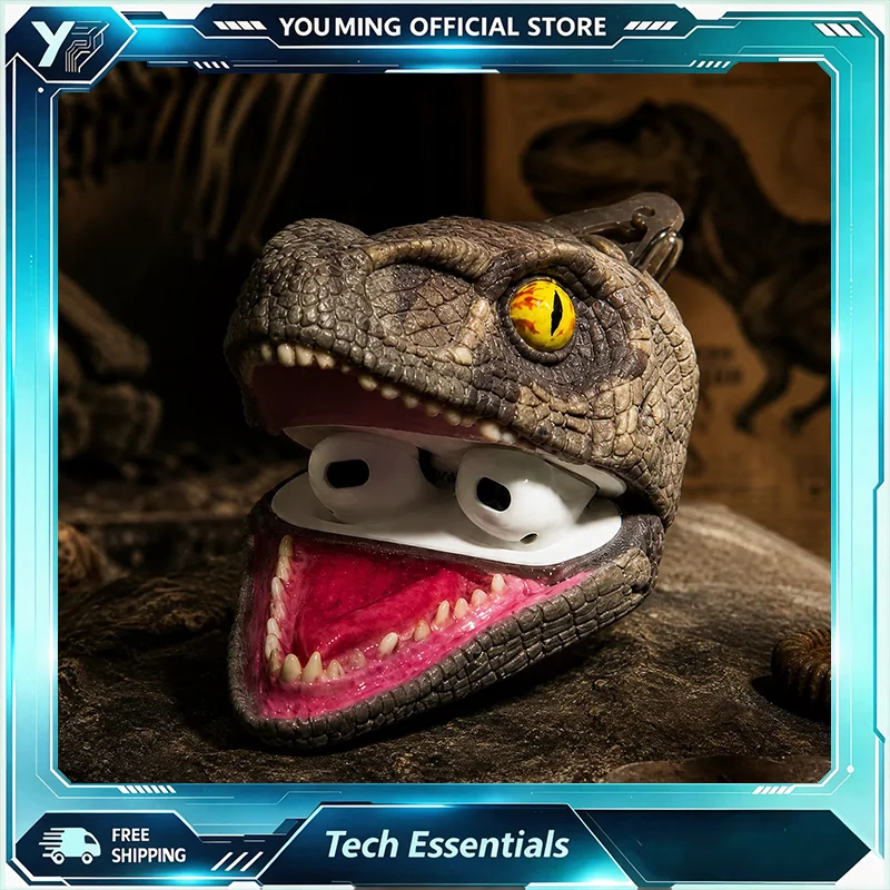 Creative Funny T-Rex Dinosaur Silicone Case for AirPods 1/2/3/4/Pro Shockproof Full Cover AntiScratch Earbud Shell For Daily Use