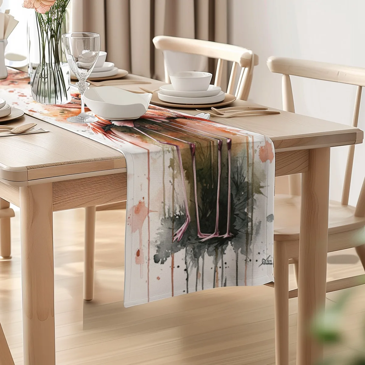 decorations table runner Flamingo Love Heart Watercolor Style Table Flag Kitchen Dining Gift,Holiday Decorations,Room Decor,Scen