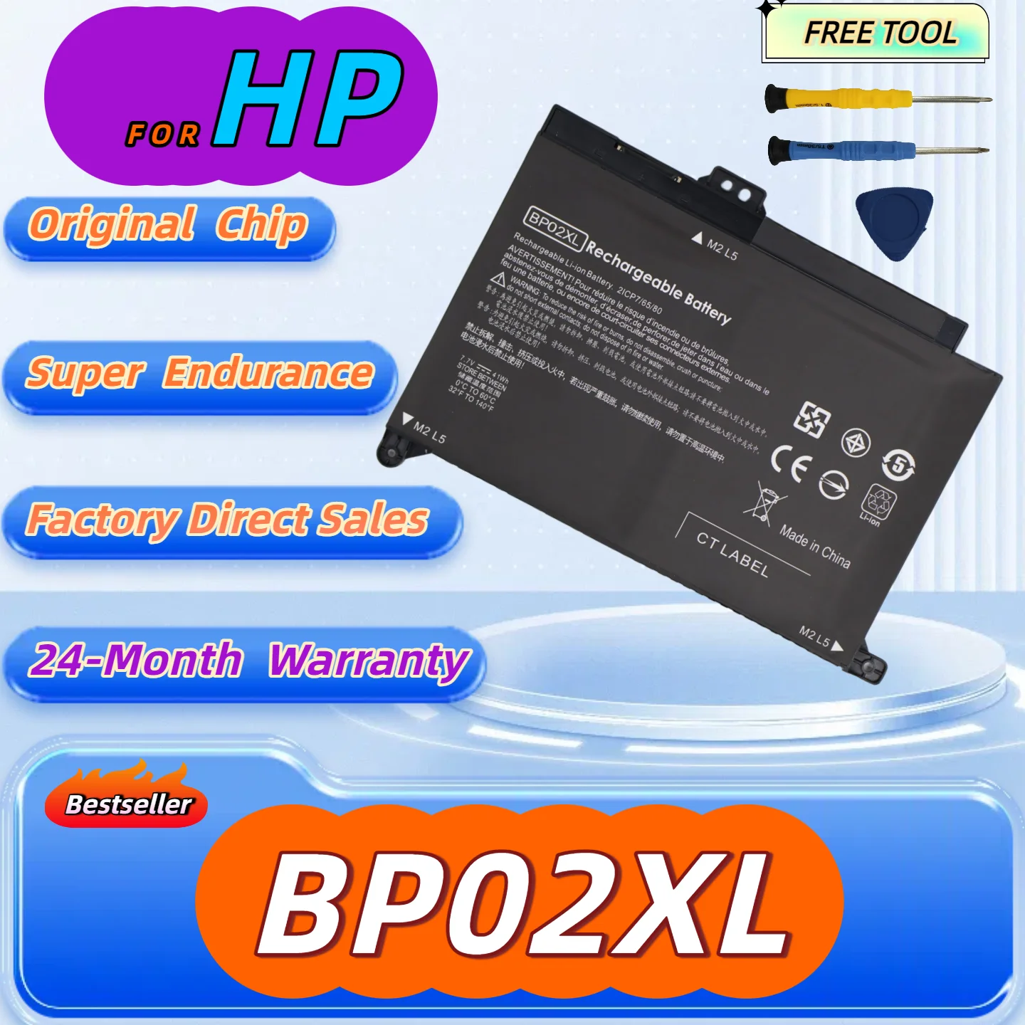 

BP02XL Battery For HP Pavilion PC 15 15-AU 849909-850 849569-421 HSTNN-LB7H BP02041XL HSTNN-UB7B Free Tool+24M Warranty