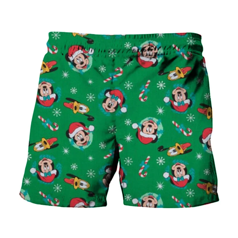 Carnival Christmas New Disney Brand Stitch And Mickey Minnie Anime Print Summer Men\'s Fashion Beach Party Casual Shorts Y2K