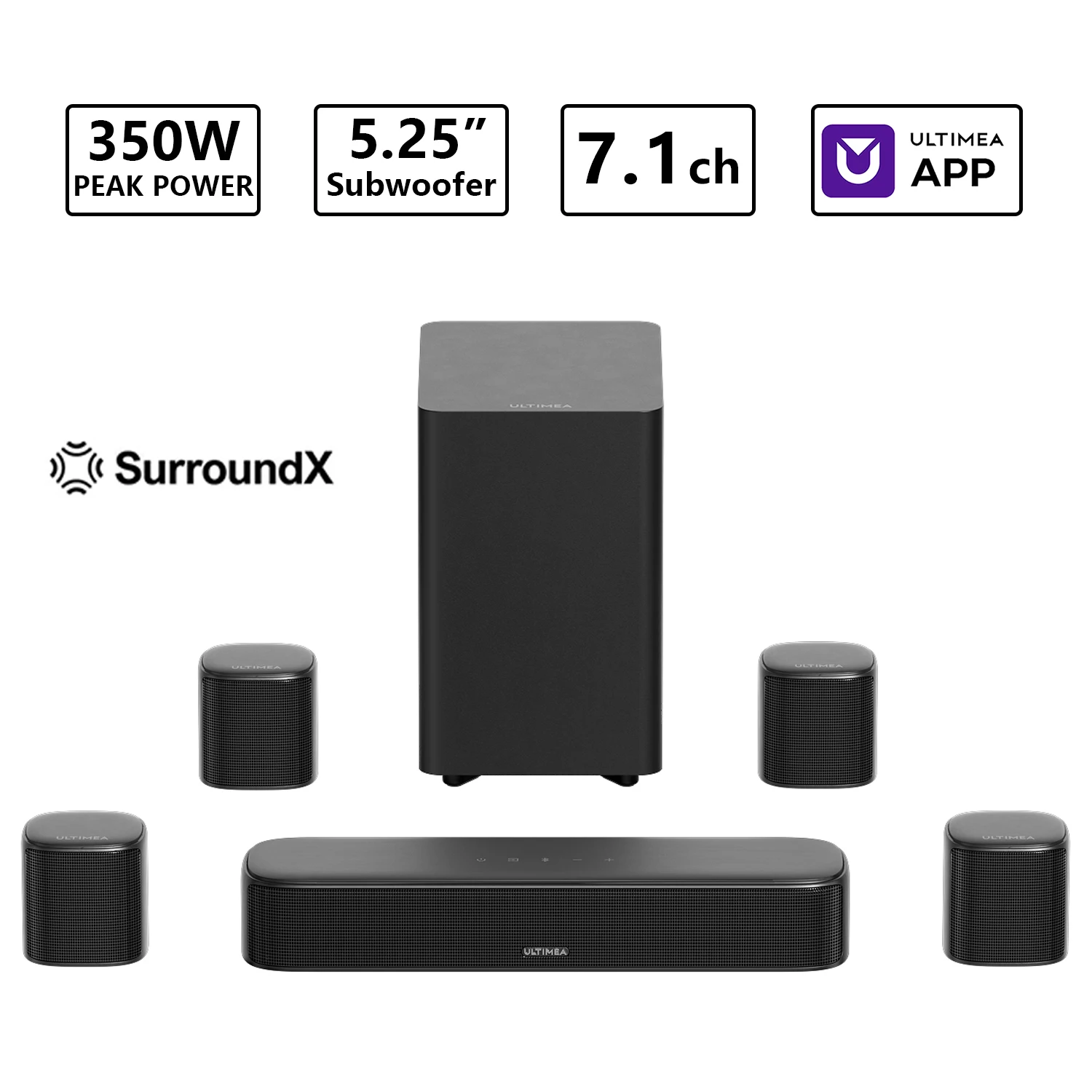 ULTIMEA 350W 7.1ch バーチャルサラウンドサウンドバー、サブ