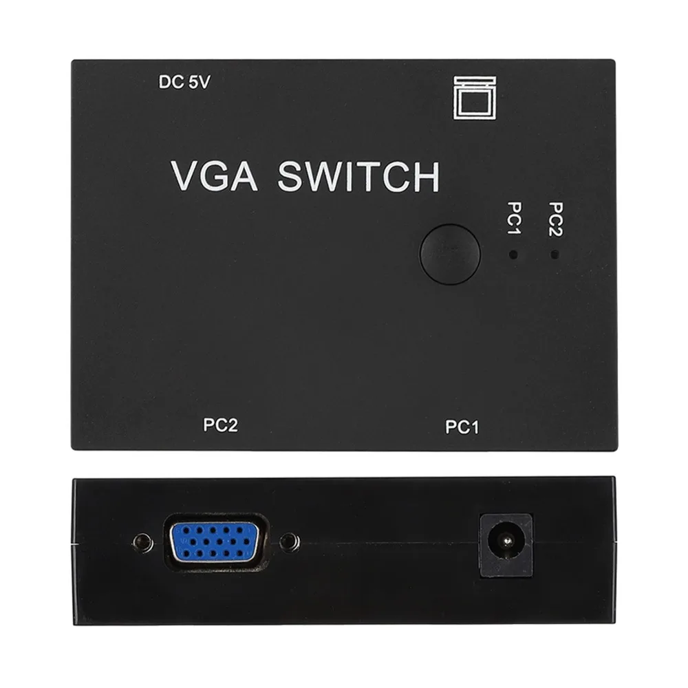 2 Port VGA Splitter 2 In 1 Out Plug and Play Video Selector Switcher Long Distance Press Button VGA Switch Box Host Switch