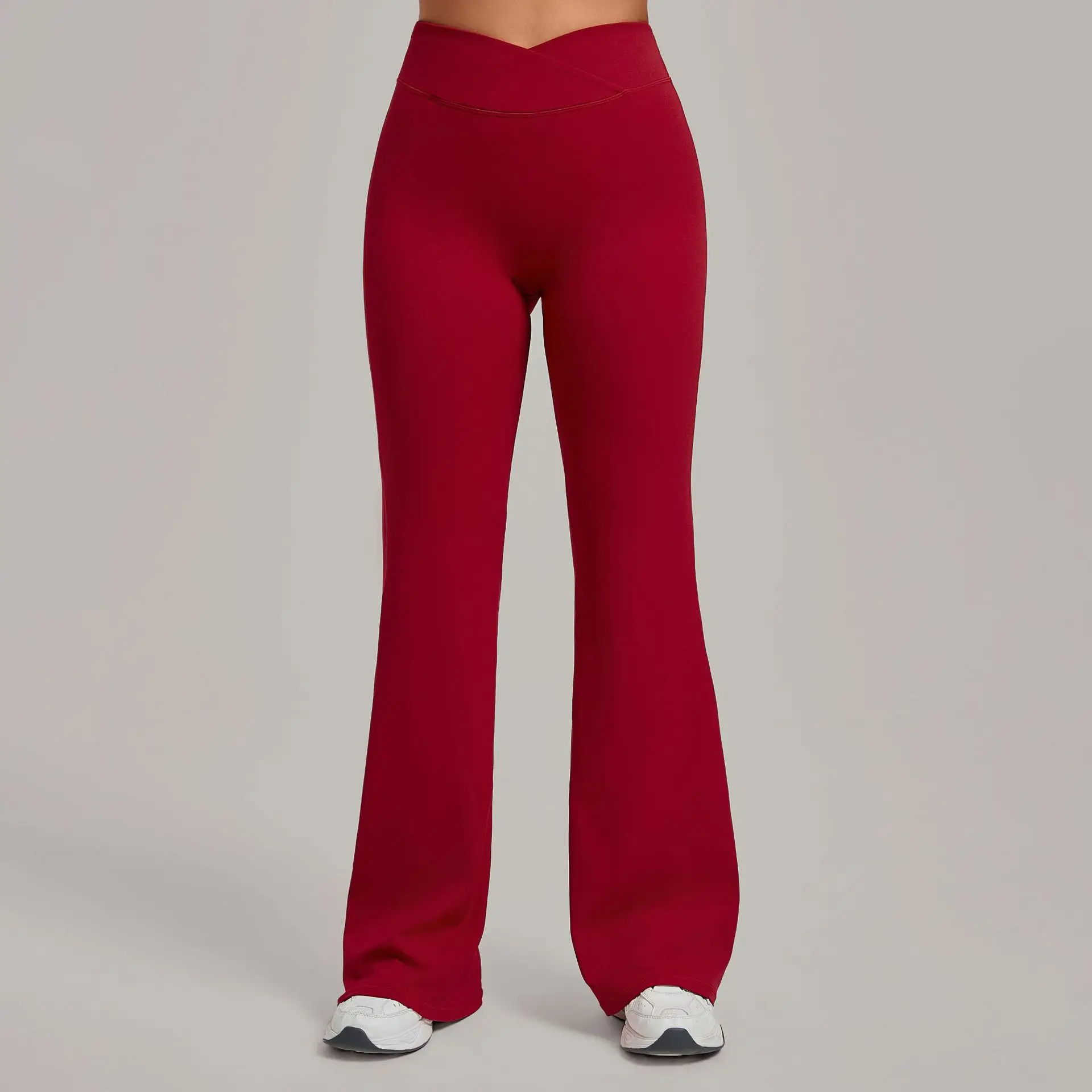 Women Naked Feel Cross Waist Flare Yoga Pants High Waist Tummy Control Butt Lift Soft Nylon Gym Workout Running Fitness Leggings
