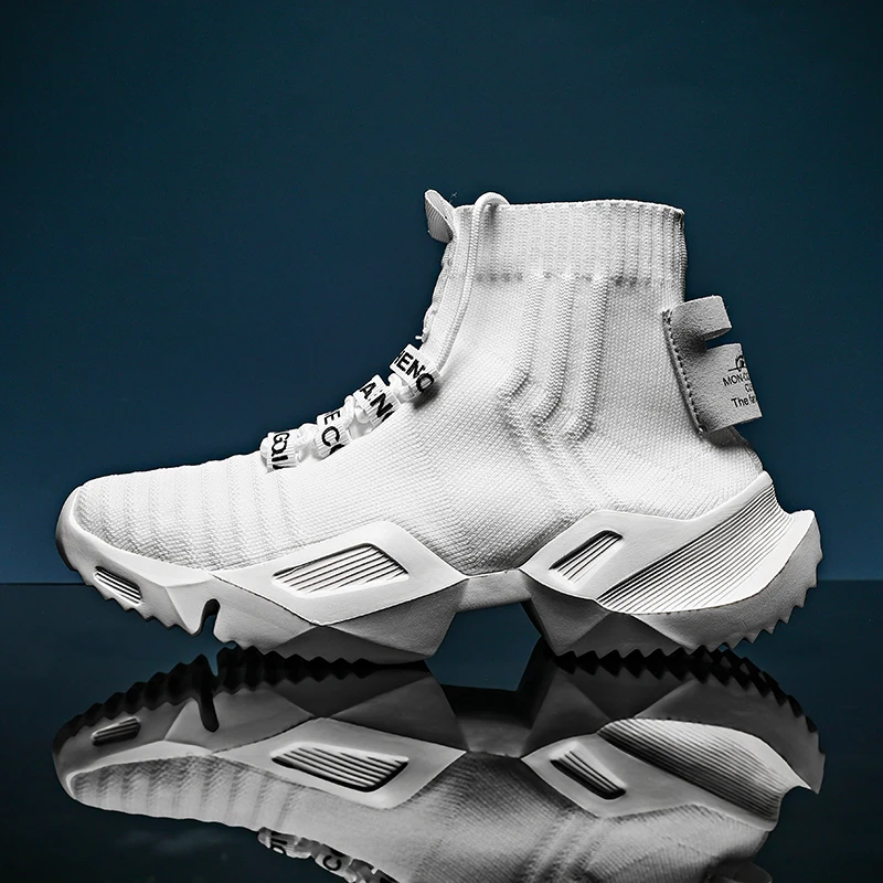 Men High Top Sock Sneakers Knit Fabric Upper Lightweight Fashion Chunky Sole Casual Sports Shoes Large Size Male Footwear 39-47