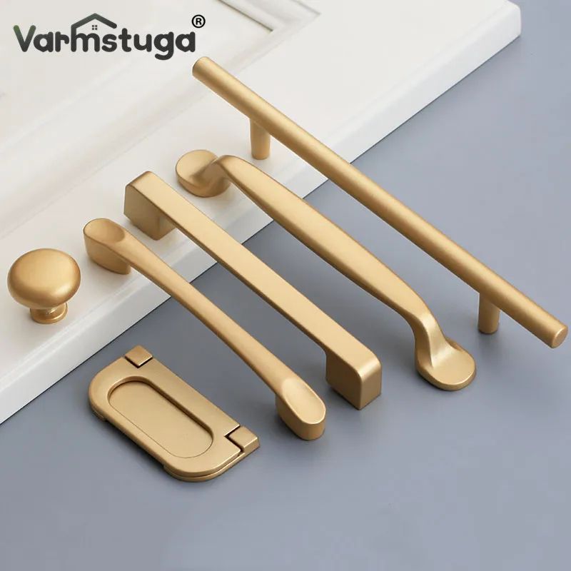 VARMSTUGA Gold Cabinet Handles Aluminum Alloy Wardrobe Drawer Knobs Furniture Gold Cabinet Pulls Kitchen Handle Hardware