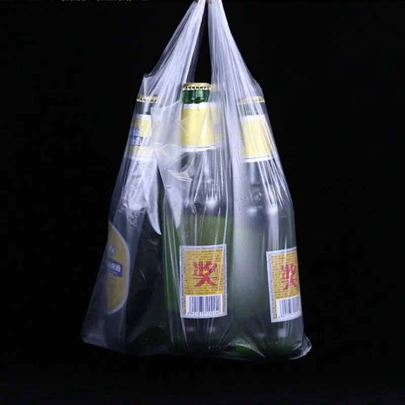 Kunststoff-Einkaufstasche, 100 Stück, transparente Einkaufstasche, Supermarkt-Plastiktüten mit Griff, Lebensmittelverpackung – Detail 2