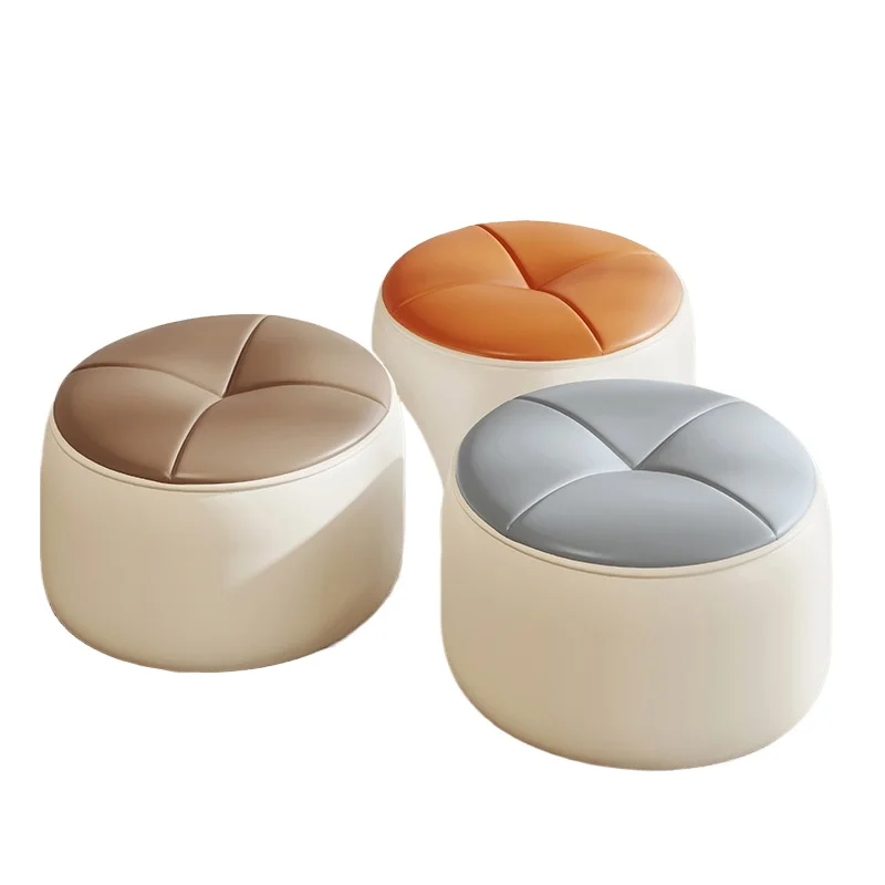 Small Stool for Home Use Low Footstool Bench for Shoes Leather Pouf Living Room Seat Cushioned Round Ottoman Minimalist Sofa