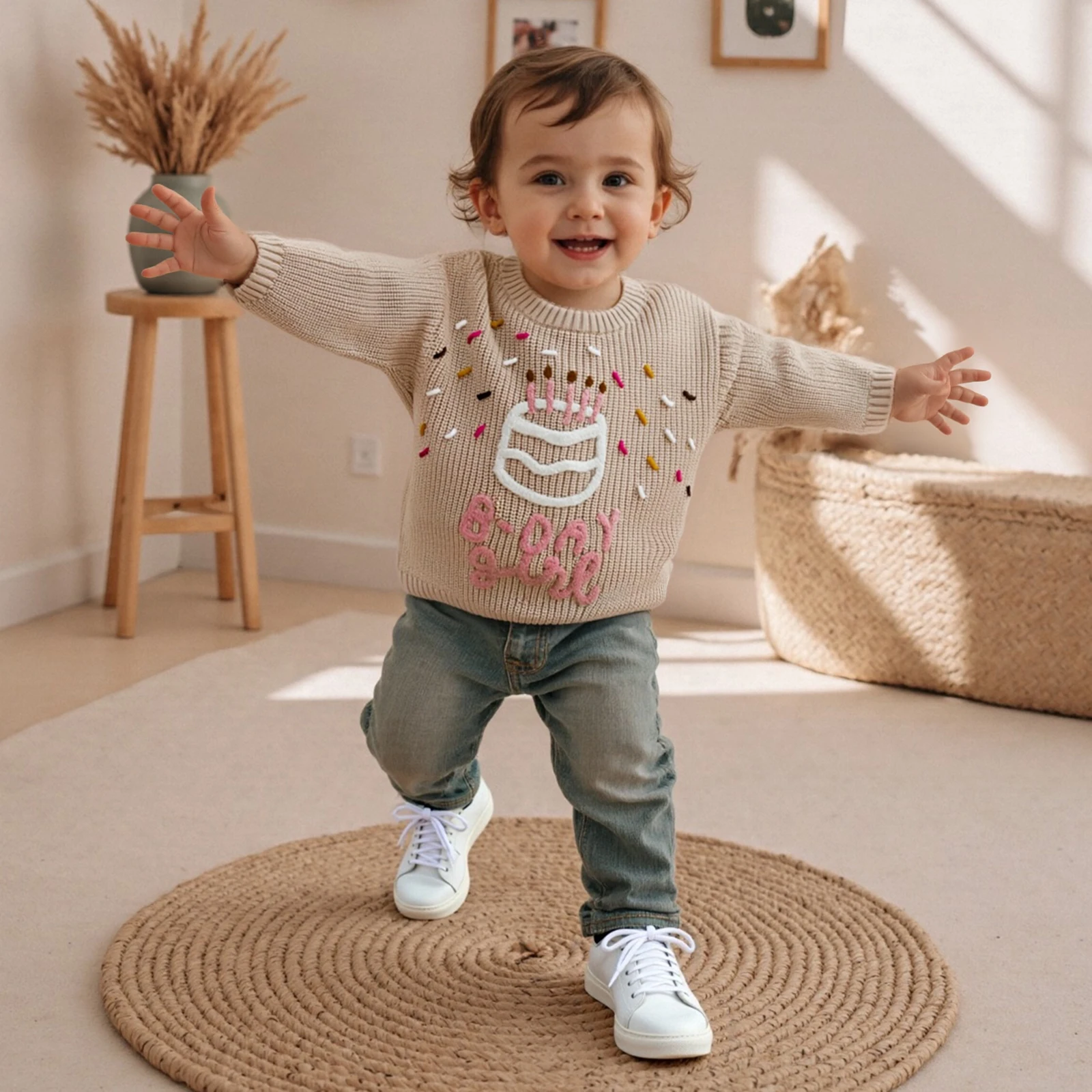 

Одежда для малышей, свитер на день рождения для девочек и мальчиков, пуловер с вышивкой, теплые зимние топы с круглым вырезом и длинными рукавами