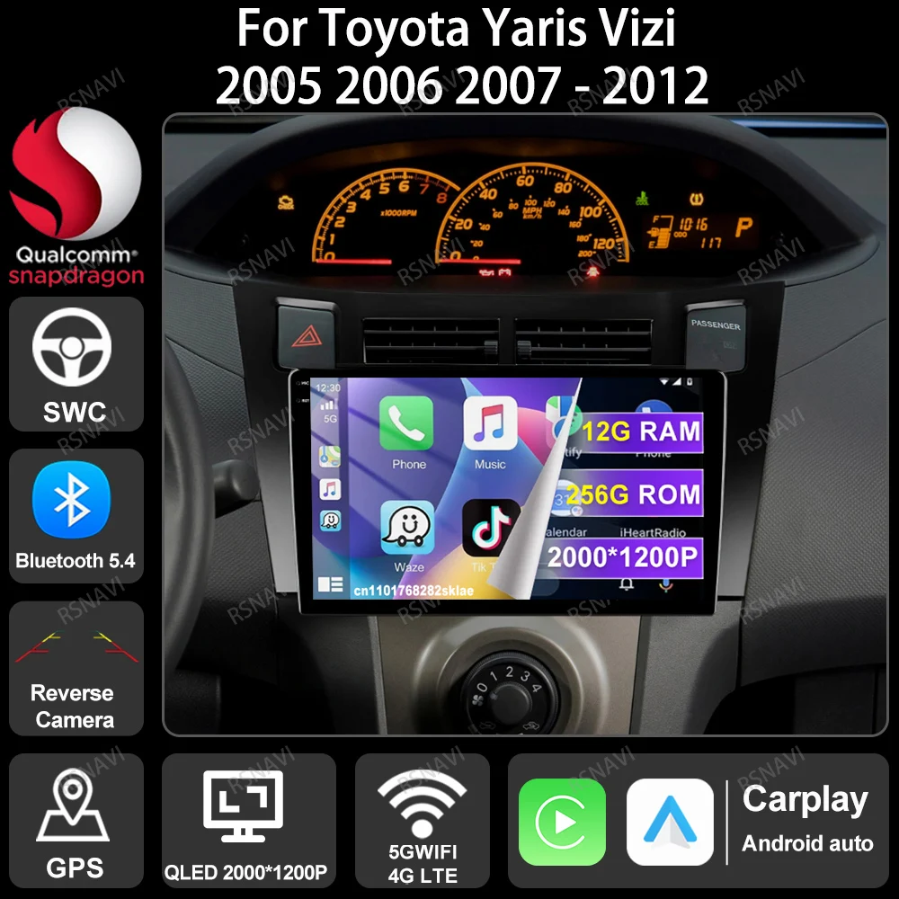 

Car Radio Android 15 For Toyota Yaris Vizi 2005 2006 2007 - 2012 Viedo Player Head Unit Autoradio Wireless Carplay Auto GPS DSP