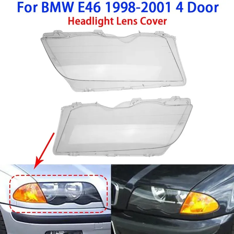 For BMW E46 4Doors 1998-2001 Car Headlight Clear Lens Headlamp Clear Cover for BMW E46 318i 320i 323i 325i 328i Auto Accessories