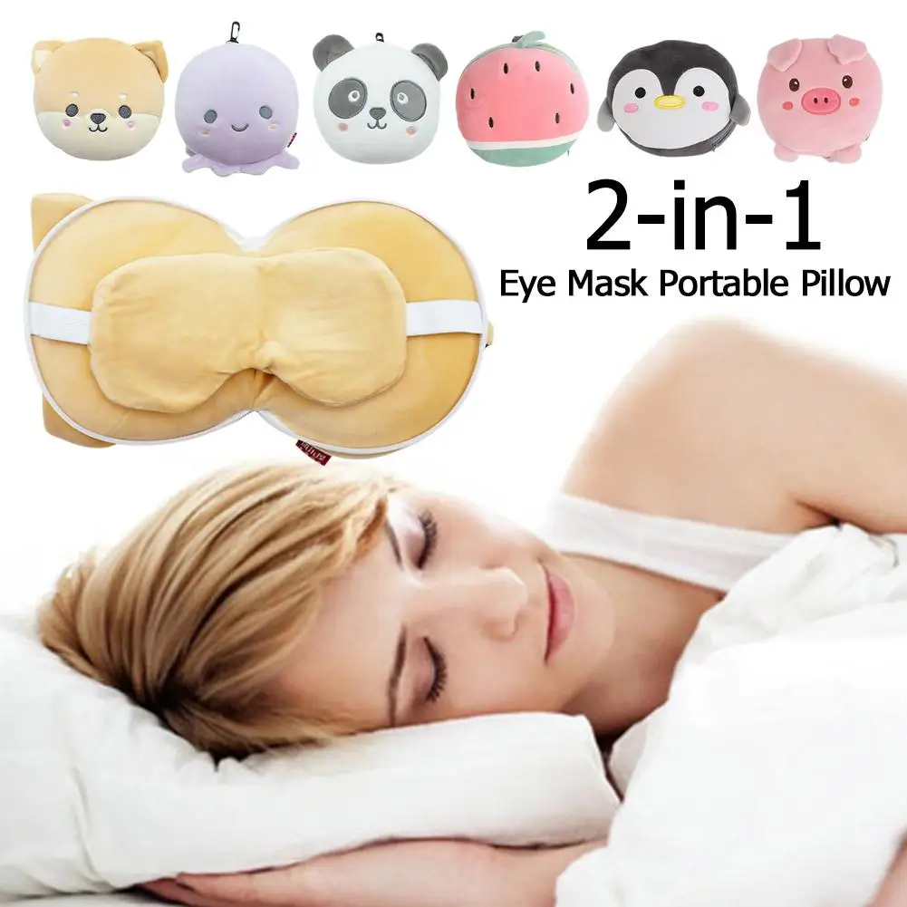 Cartoon Animal Pillow Multipurpose Soft Blanket Cute Dual-use Portable Eye Multifunctional Mask 2-in-1 Pillow Travel G0Q4