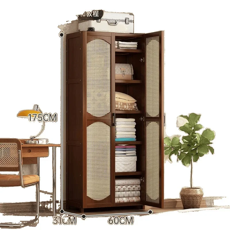 

Household bedroom small apartment plastic rattan dust door against the wall integrated clothes cabinet