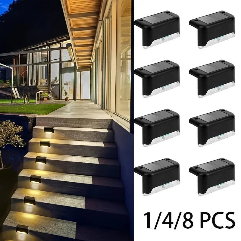 Luz solar para caminho ao ar livre, luz para degraus de jardim, iluminação para cerca à prova d'água, decoração de quintal, lâmpada de escada, iluminação de pátio, LED branco quente