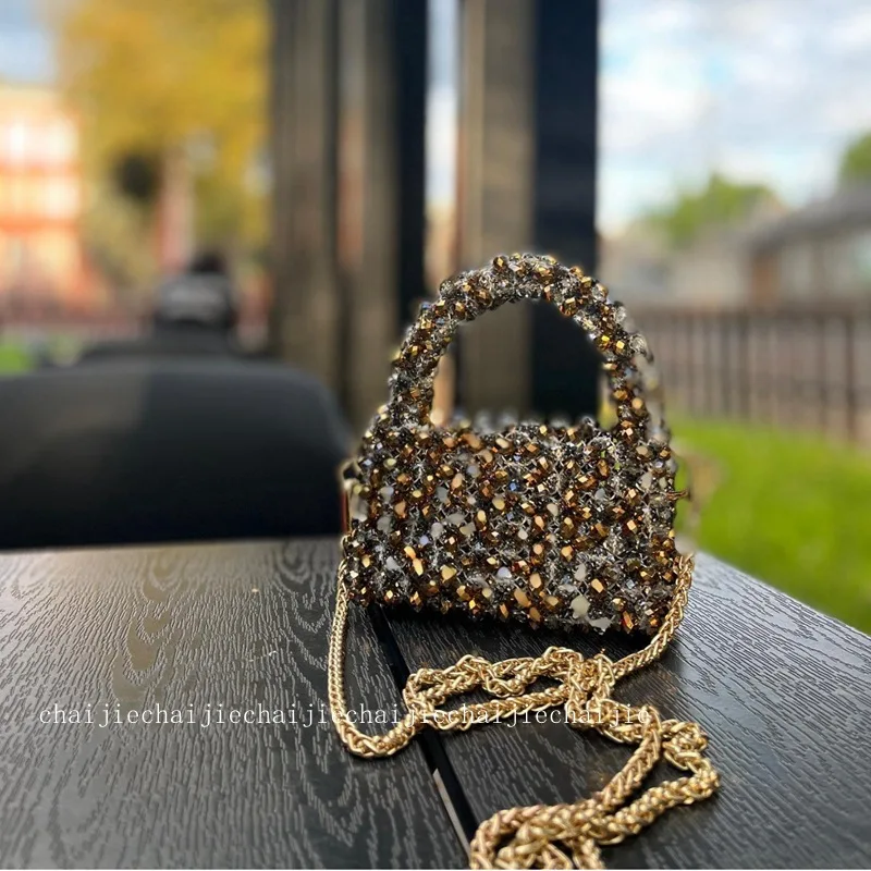 Customized Crystal Bags High Quality Luxury Mini Dinner Handbag New Women's Fashion Shining Beaded Chain Ladies Crossbody Bag