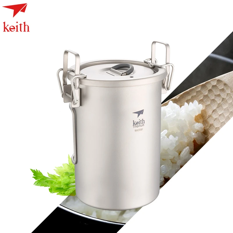 Keith 900ml Portable Sauce Pot Titanium Cutlery Camping Rice Cooker Ultralight With Cover Folded Handle Ti6300 Drop Shipping