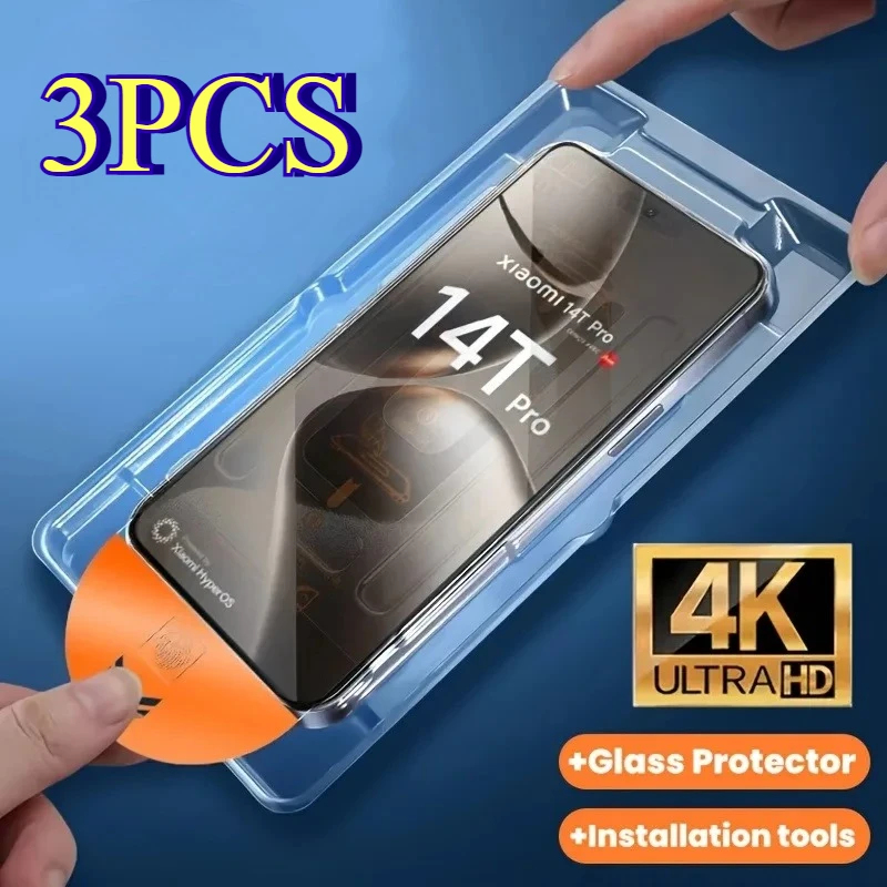 

3Pcs Tempered Glass Film for Xiaomi 15 14T 14 13 12T Pro 11T Pro One-Button Paste Dust-Free High-Definition Transparent Glass