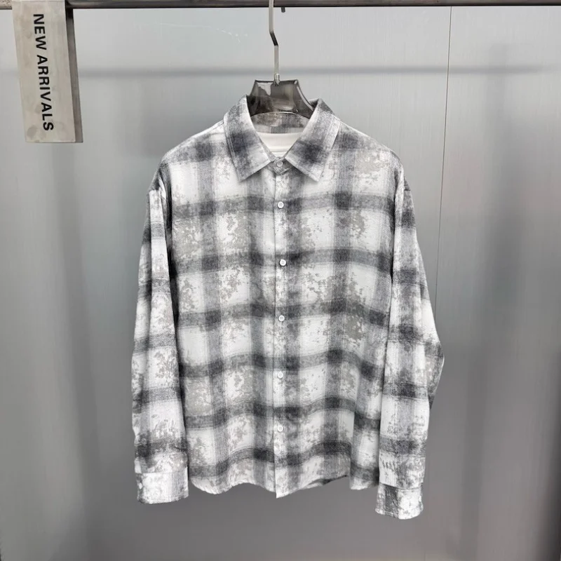 

Оригинальный дизайн, осень 2025: Мужской свободный кардиган в клетку, модный черный фланелевый кардиган с отложным воротником, длинный рукав