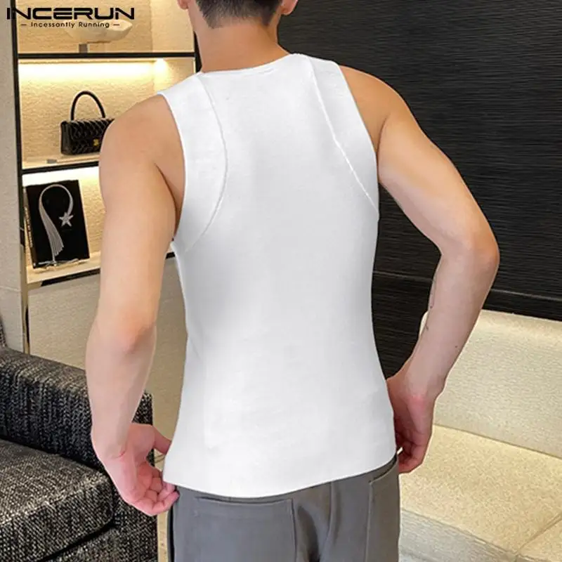 INCERUN Men Tank Tops Solid Color O-neck Sleeveless Skinny Summer Male Vests 2023 Streetwear Fashion Casual Men Clothing S-5XL