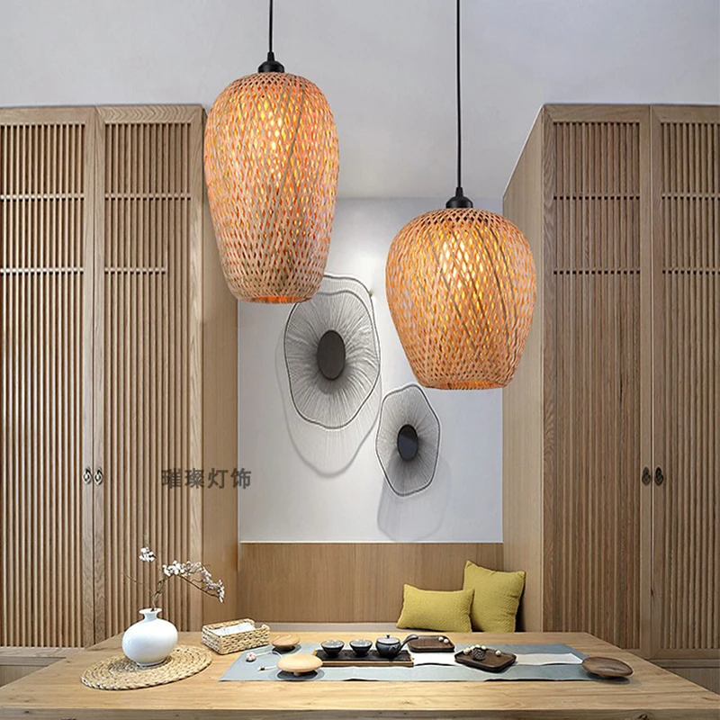 Lanterne Moderne en Rotin et Bambou, Luminaire Décoratif de Plafond, Idéal pour une Salle à Manger ou une Cuisine