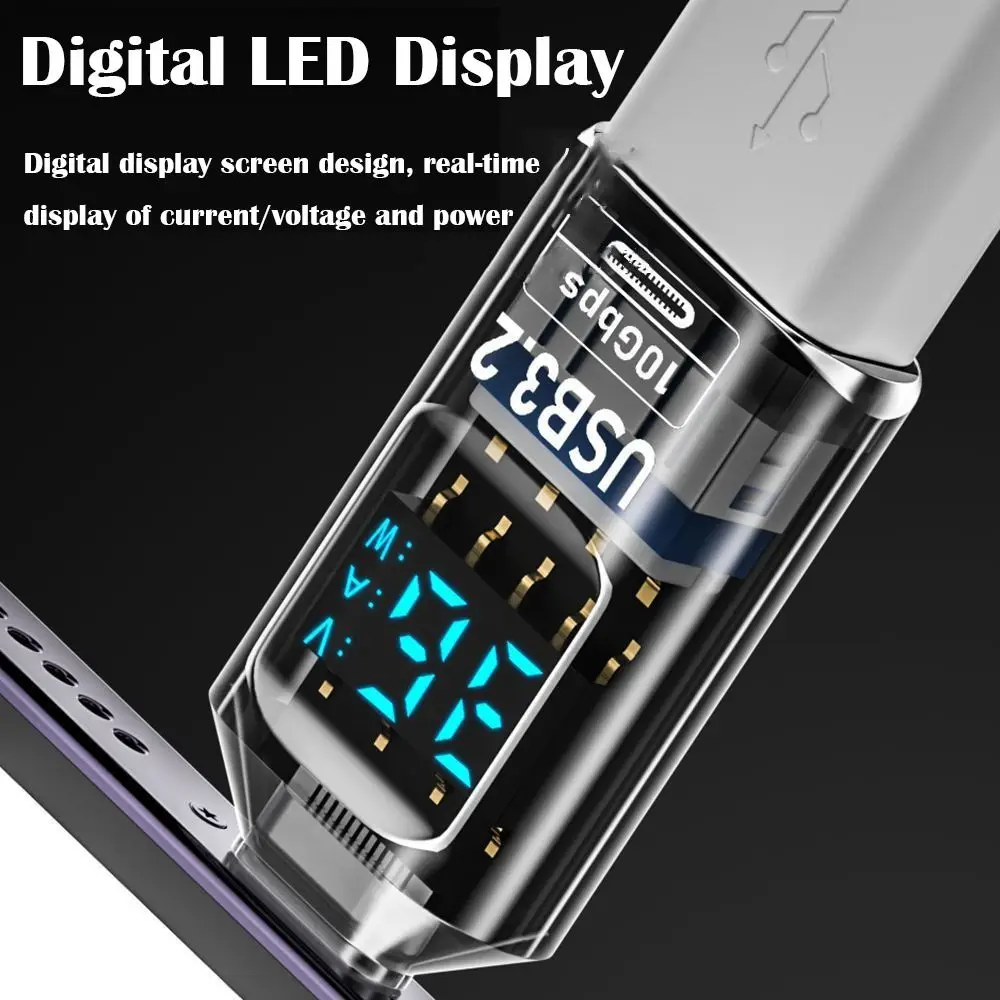 Digital LED Display Adapter, Type-C Converter, Power Meter Tester, USB 3.2, 10Gbps Transmissão de Dados, 36-60W, Smart Chip, 1 Pc