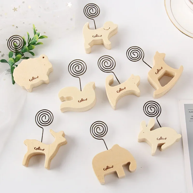 1pc Creative Wood Cartoon Animal Wood Horse Desk Note Folder Message Photo Paper Card Clip Stander Holder Home Decorations