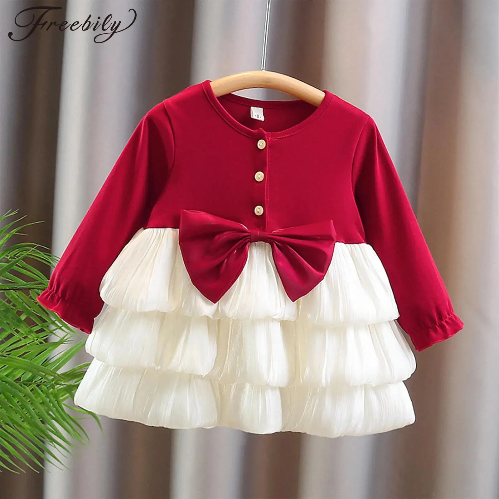 

Весенне-осеннее платье для маленьких девочек, милые многоуровневые рождественские платья с длинными рукавами и рюшами, детская одежда для фотосессии на день рождения