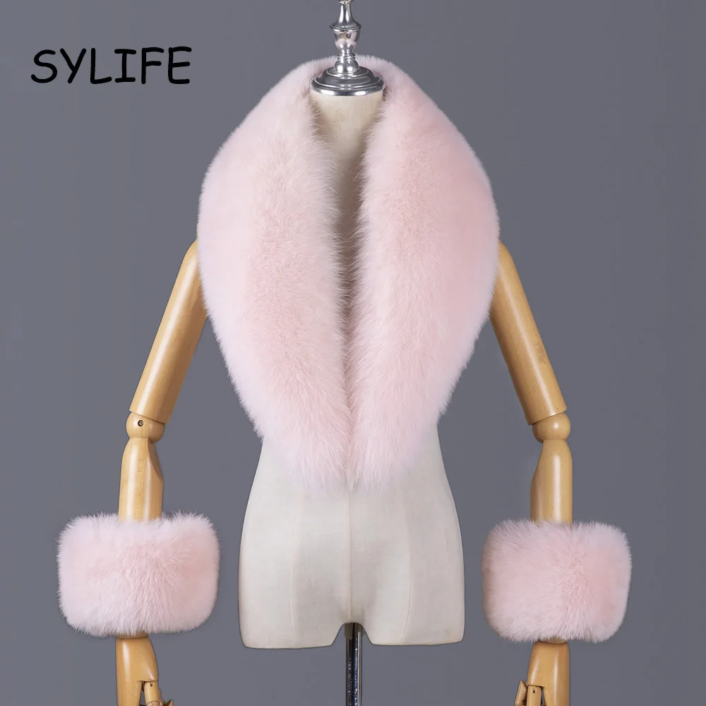 KTCZ 2025 echtem Fuchs Pelz Kragen Winter Frauen Luxus Pelz Schal Natürliche Pelzigen Pelz Kragen und Manschetten Set Hals Warme Fuchs Pelz schals für Mantel 7